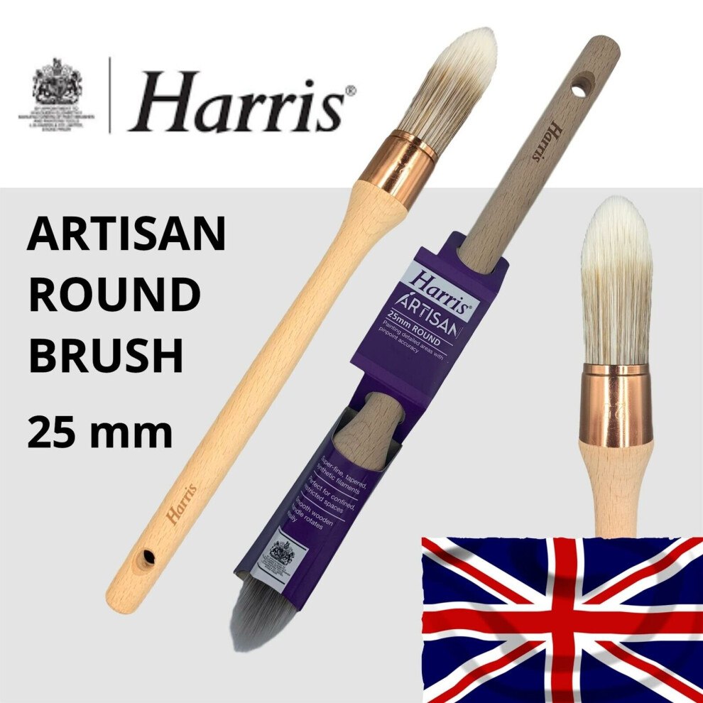 Harris Artisan Round Brush 25mm Sash Paint Brushes Pointed Synthetic Fine Detail