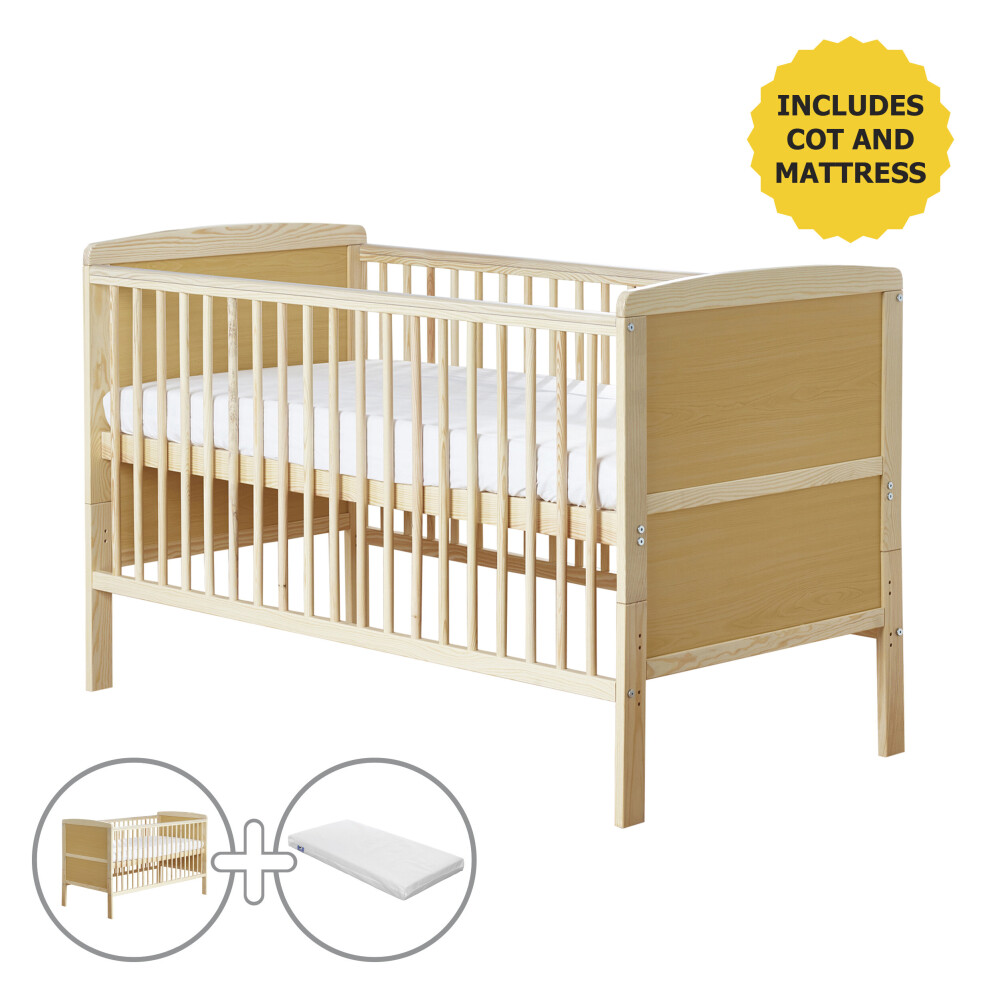 Sydney Natural Cot Bed With Kinder Flow Mattress & Water Resistant Cover