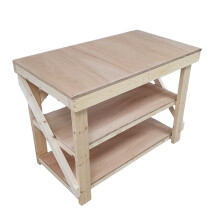 (5ft, Legs With Wheels) Wooden Double Shelf Workbench 18mm Eucalyptus Hardwood Table