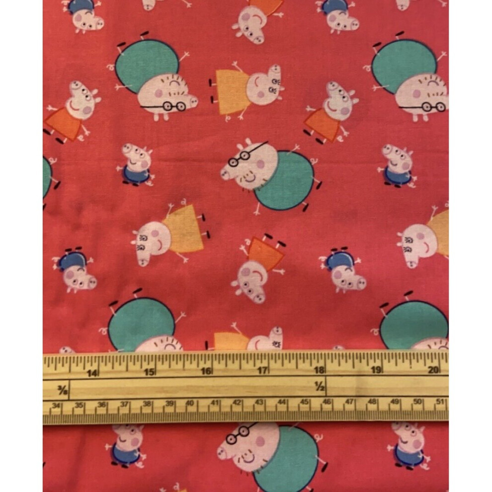 Fat Quarter Peppa Pig And Family On Pink 100% Cotton Quilting Fabric