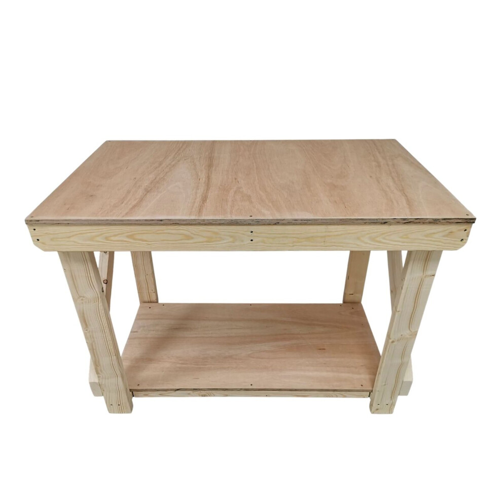 (4Ft, Legs With Wheels) Wooden Workbench 18Mm Eucalyptus Hardwood Table 7426998921067