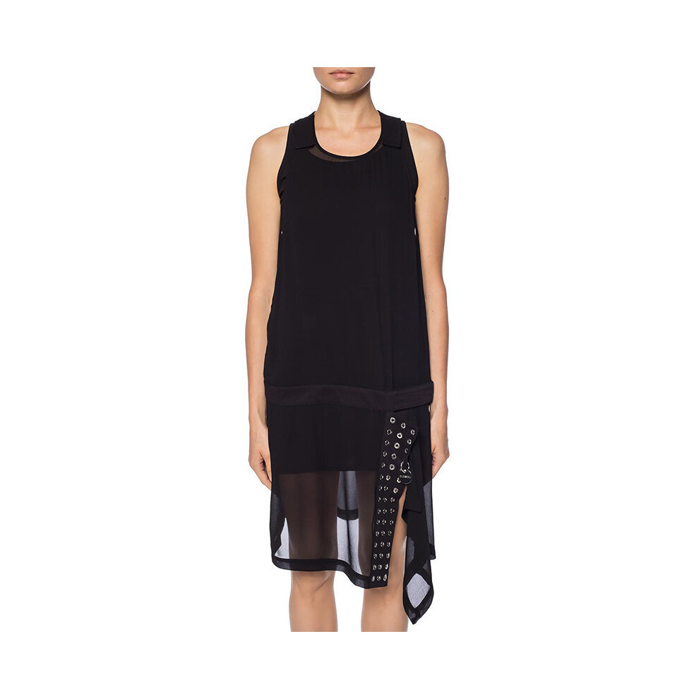 (XS) DIESEL D LENYNE 0LASF Womens Short Dress Black Double Layered Sleeveless Tops