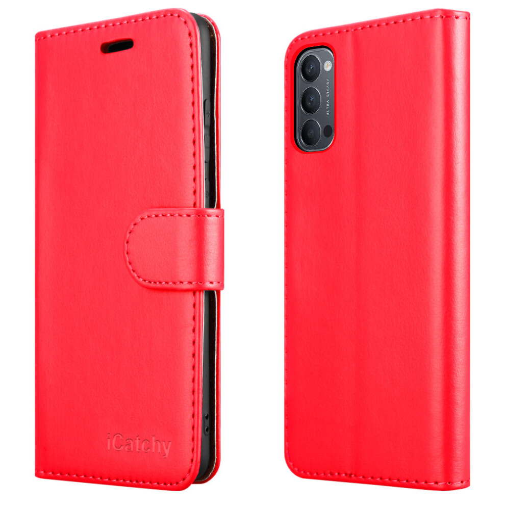(Red) For Oppo Reno4 5G Leather Wallet Case Red 5056298007141