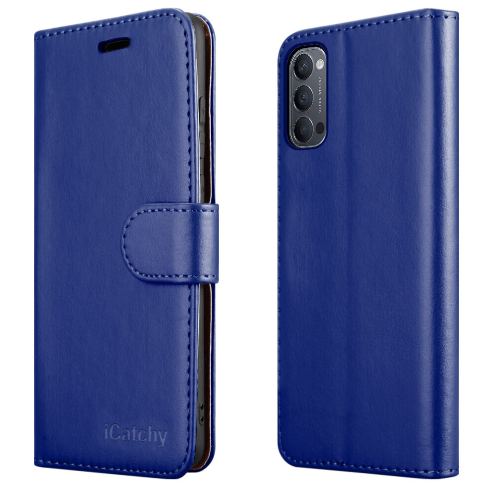 (Blue) For Oppo Reno4 5G Leather Wallet Case Blue 5056298007134