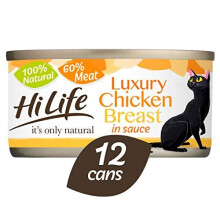 HILIFE It's Only Natural Cat Food Luxury Chicken Breast in Sauce, 12 x 70 g Cans