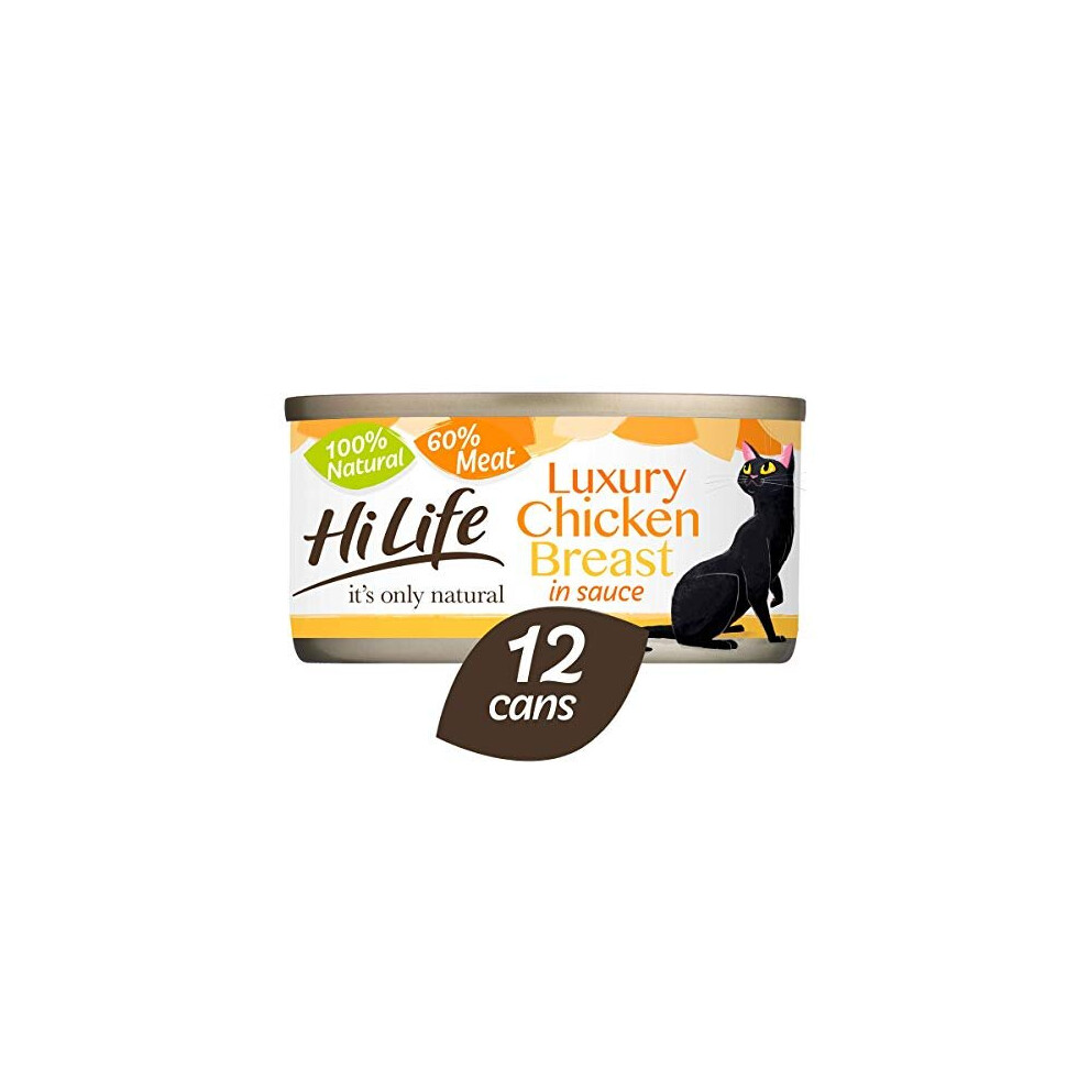 HILIFE It's Only Natural Cat Food Luxury Chicken Breast in Sauce, 12 x 70 g Cans