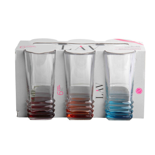 Lav Coral Elegan Coloured Base Square Shape Set of 6 Highball Tumbler