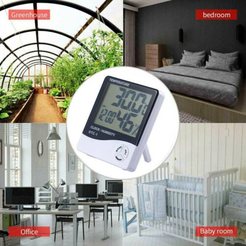 Digital Display LCD Clock Thermometer Temperature Humidity Bedside Bedroom NEW 1