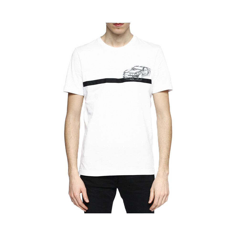 (XS) DIESEL BLACK GOLD TY STRIPESCAR Mens T-Shirt White Tee