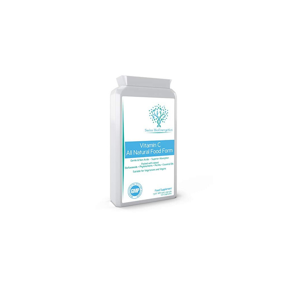 Swiss-Bioenergetics Natural Vitamin C 120 Capsules Â Optimum Absorption All-Natural Food Form - Gentle & Non-Acidic - Packed With Bioflavonoids, Pectins, Essential Oils
