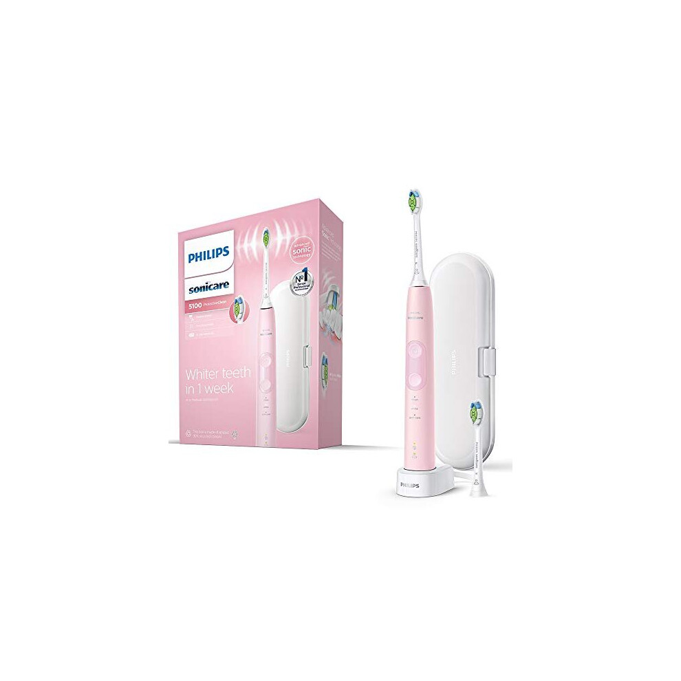 Philips Sonicare ProtectiveClean 5100 Electric Toothbrush, Pink, with Travel Case, 3 x Cleaning Modes & 2 x Whitening Brush Head (UK 2-pin Bathroom P