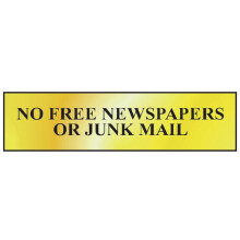 Scan No Free Newspapers Or Junk Mail - Polished Brass Effect 200 x 50mm SCA6023
