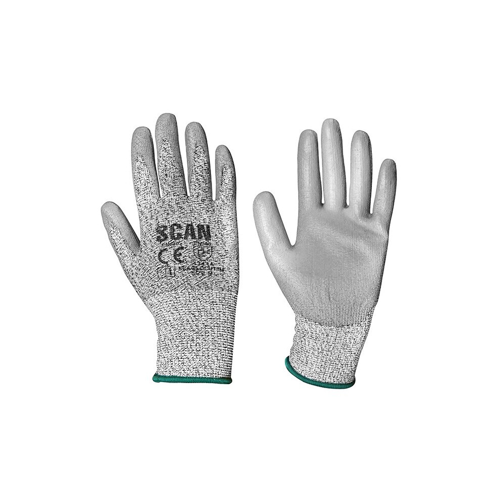 Scan Grey Pu Coated Cut 3 Gloves - Medium (Size 8) 5023969318813