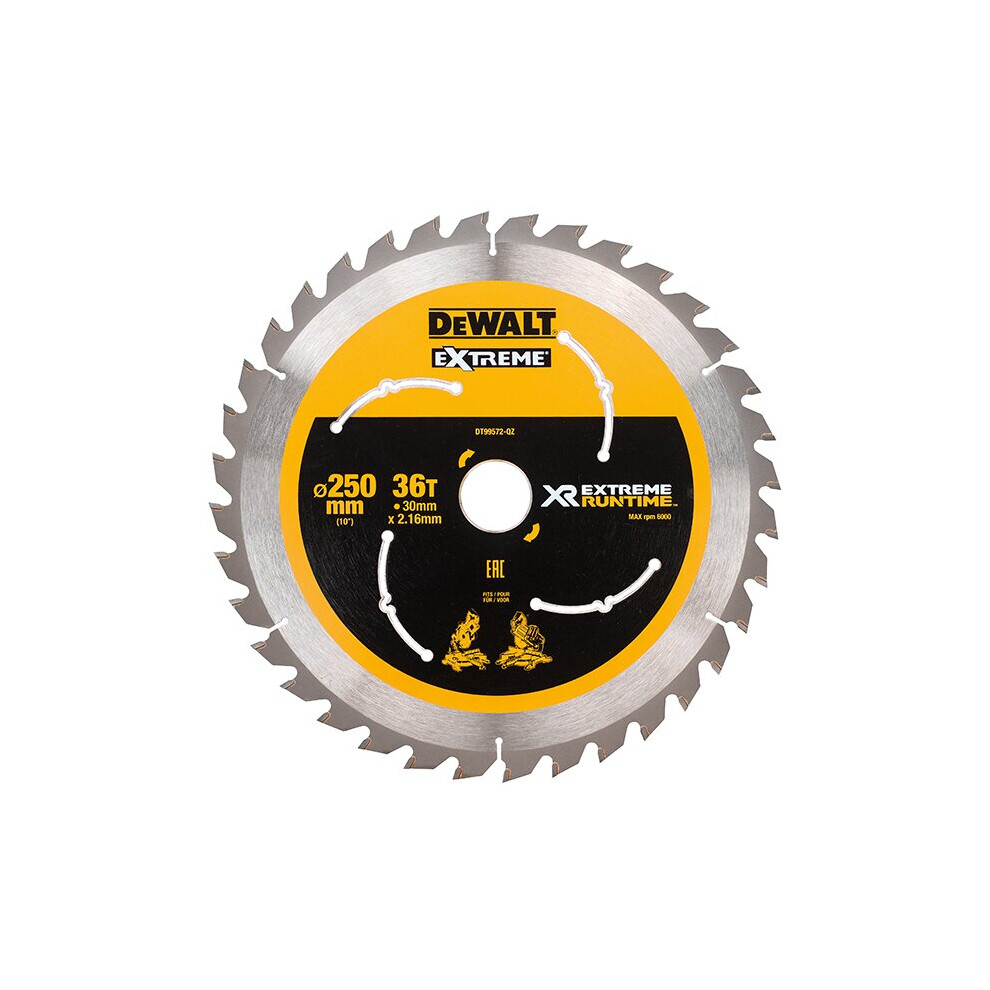 Dewalt Extreme Runtime Flexvolt Mitre Saw Blade 250 X 30Mm X 36T