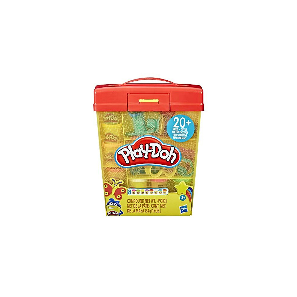 Play-Doh Large Tools and Storage Activity Set for Children Aged 3 Years and Up with 8 Non-Toxic Play-Doh Colours and 20-Plus Tools