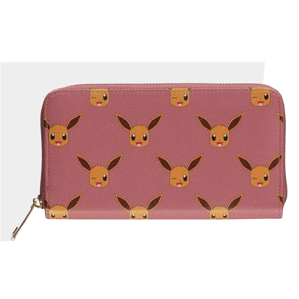 Pokemon Purse Eevee Face All Over Print Logo new Official Pink Zip Around