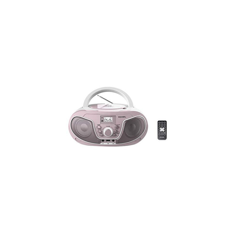 Roxel RCD-S70BT Portable Boombox CD Player with Bluetooth, Remote Control, FM Radio, USB MP3 Playback, 3.5mm AUX Input, Headphone Jack, LED Display-image-OPC-P6BTCGY-NEW