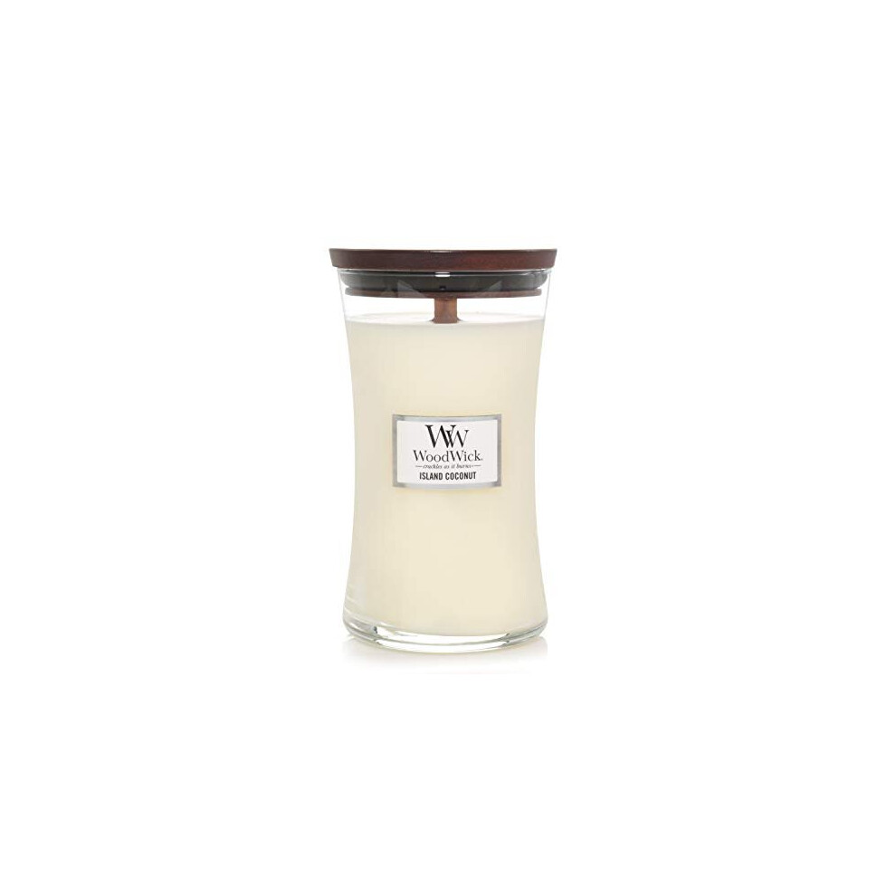 Woodwick Large Hourglass Scented Candle | Island Coconut | with Crackling Wick | Burn Time: Up to 130 Hours, Island Coconut