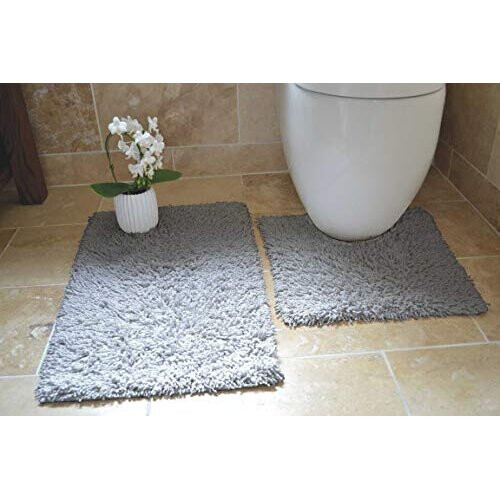 Rapport Cotton Twist Bath and Pedestal Mat Set, Silver, 80 x 50 x 2 cm