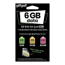 Giffgaff Trio/Multi Sim Card (5 Bonus Credit When You Topup 10) - Unlimited Calls, Texts and Data. Fits All Devices