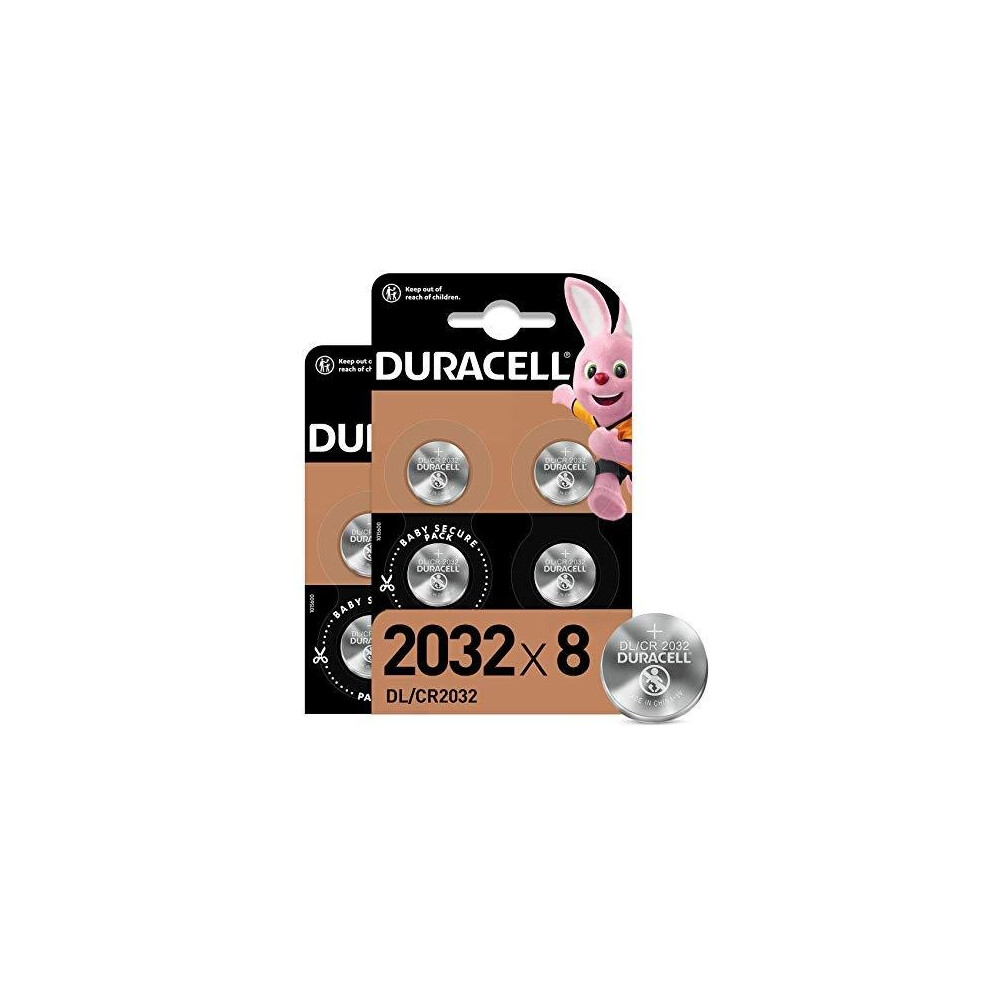 Duracell Specialty 2032 Lithium Coin Battery 3 Volts, Pack of 8, with Baby Secure Technology (CR2032) (Amazon Exclusive)