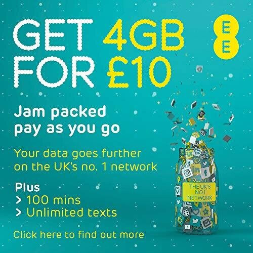 EE £10/30 days for 100 Mins, Ultd Texts & 2GB data. Pay as you go PAYG ...