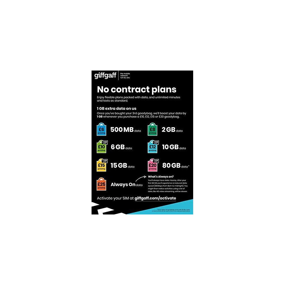 Giffgaff 4G Multi Sim card Preloaded with 5 Credit + Adapter