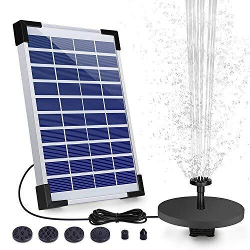 AISITIN Solar Water Fountain 5.5W 1500mAH Battery Backup Solar Floating Fountain Pump, 6 Nozzles, for Bird Bath, Fish Tank, Pond Garden
