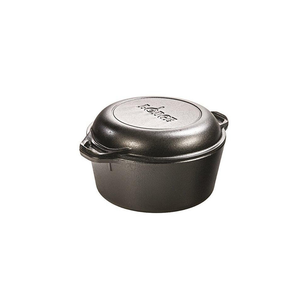 Lodge 4.73 litre / 5 quart Pre-Seasoned Cast Iron Double Dutch Oven (with Loop Handles)