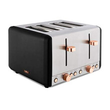 Tower T20051RG Cavaletto 4 Slice Toaster, 7 Browning Settings and Removable Crumb Tray, Stainless Steel, 1800W, Black and Rose Gold