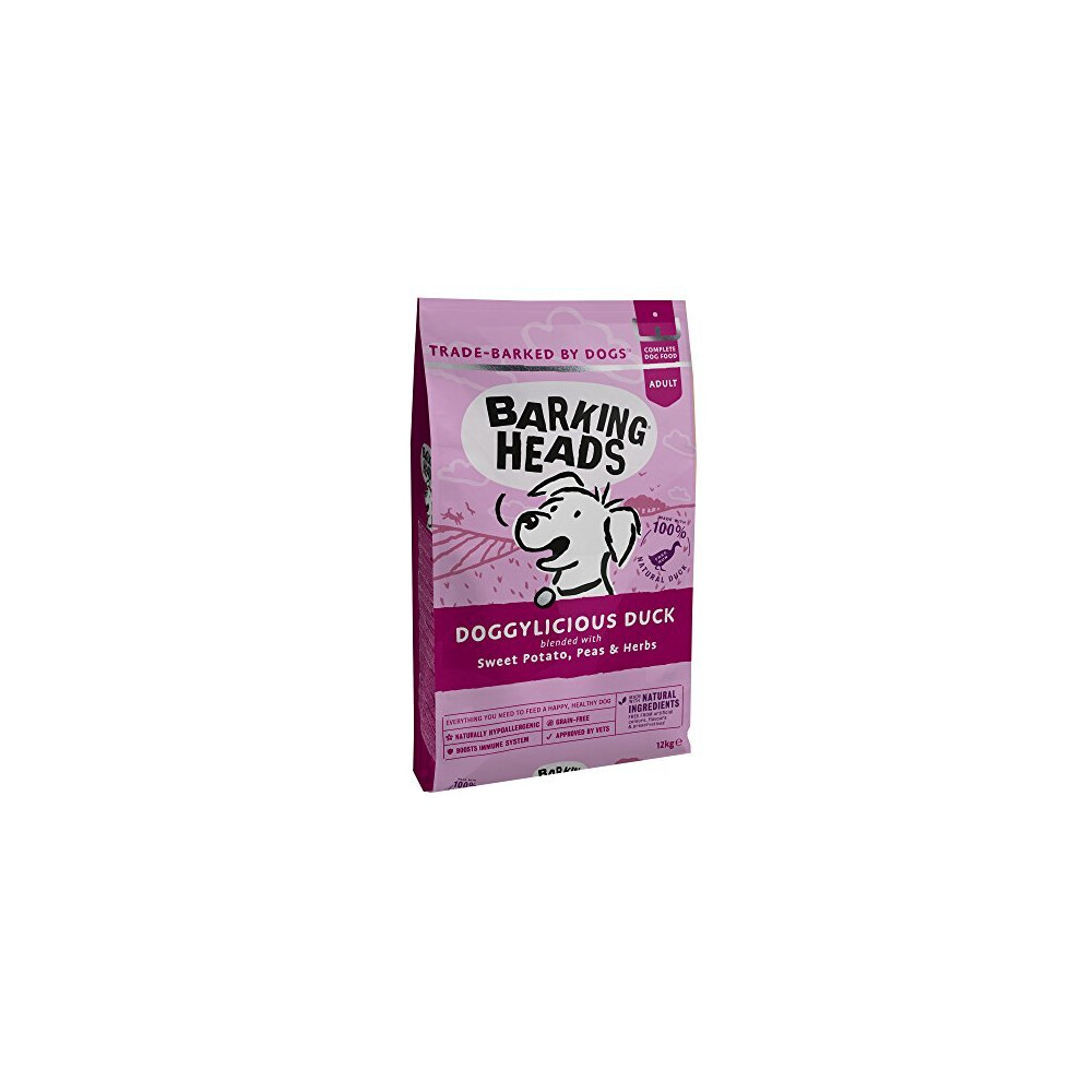 Barking Heads Dry Dog Food - Doggylicious Duck - 100% Natural Free-Run Duck With Hypoallergenic Ingredients, -Free Recipe, 12 Kg Grain
