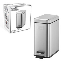 BLACK+DECKER BXBN0005GB 5L Rectangular Pedal Bin with Soft Close Lid, Stainless Steel, 30cm x 14cm x 29cm, Cool Grey, Profile