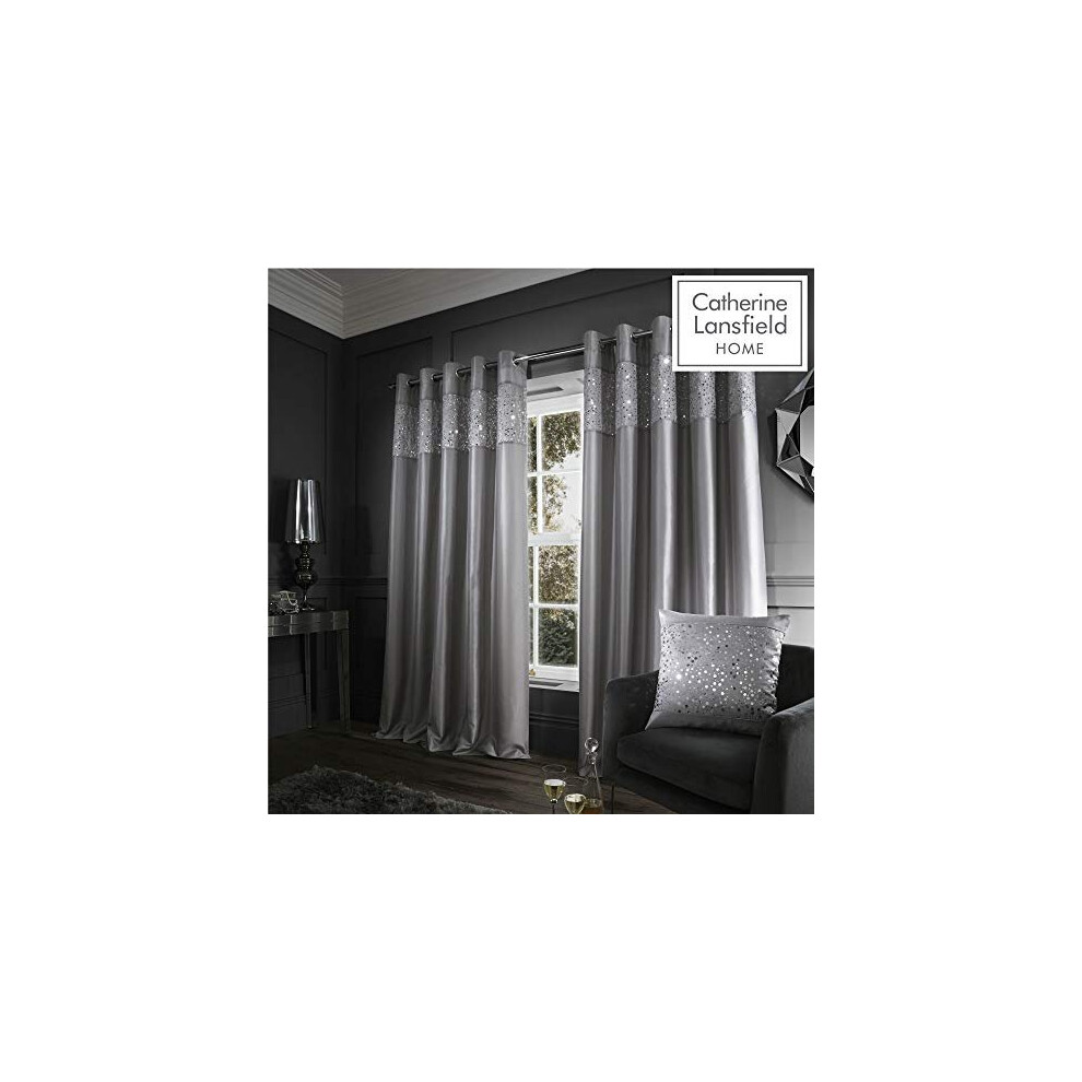 Catherine Lansfield Glitzy Eyelet Curtains 66X54 Inch Grey