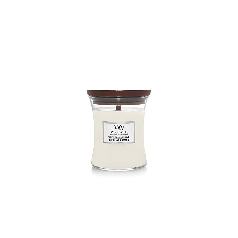 Woodwick Medium Hourglass Scented Candle | White Tea and Jasmine | with Crackling Wick | Burn Time: Up to 60 Hours, White Tea and Jasmine