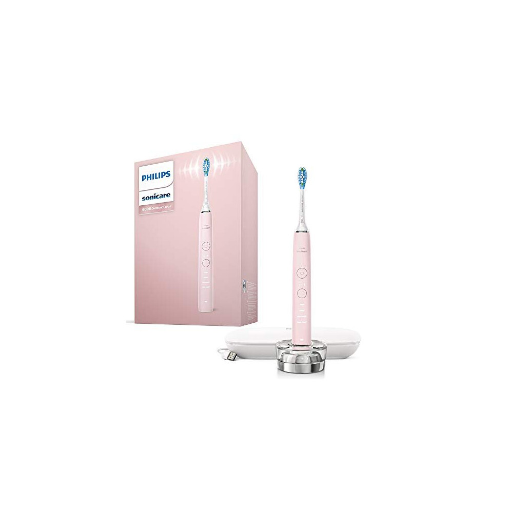 Philips Sonicare DiamondClean 9000 Pink Electric Toothbrush, 2020 Edition, 4 Modes, 3 Intensities, Gum Pressure Sensor, App, Connected Handle, USB Tr