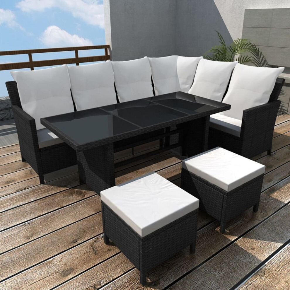 vidaXL Garden Lounge Set with Cushions 4 Piece Poly Rattan Black Outdoor Patio