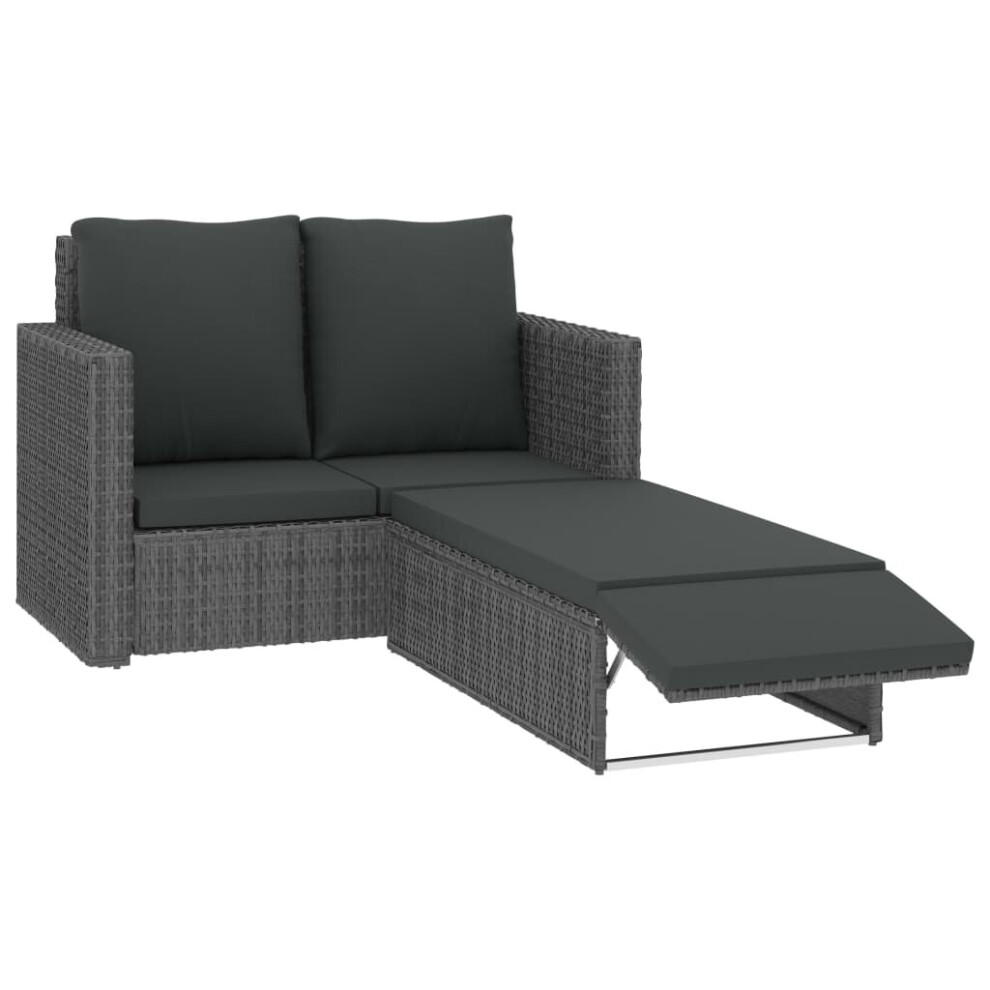 2pc VidaXL Grey Poly-Rattan Garden Lounge Set With Cushions