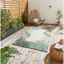(160x230cm) Miami 19435 Indoor Outdoor Botanical Leaf Rug in Light Beige Green