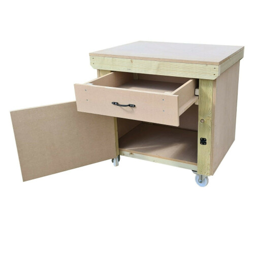 (3ft, Without Back Panel) Wooden MDF Top Storage Workbench With Lockable Cupboard and Drawers 2