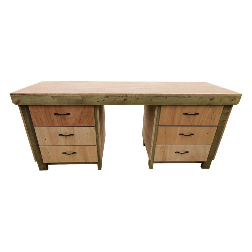 (8ft, With Back Panel) Wooden Workbench With Drawers and Functional Lockable Cupboard - Eucalyptus Top 1