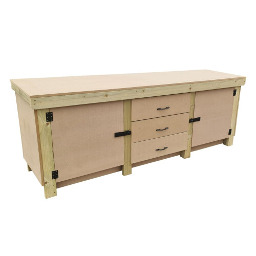 (8ft, With Back Panel) Wooden MDF Top Workbench With Drawers and Double Lockable Cupboard 1