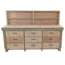 (7ft, With Back Panel) Wooden Workbench Tool Cabinet - Eucalyptus Top Industrial Storage Work Table