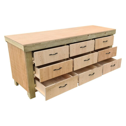 (8ft, Without Back Panel) Wooden Workbench Tool Cabinet - Eucalyptus Top Industrial Storage Work Table 2