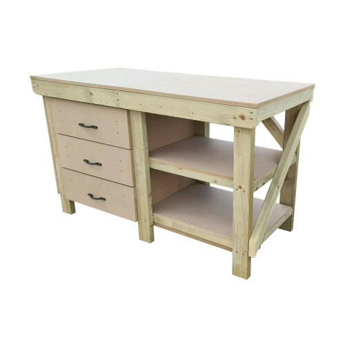 (7ft, Without Back Panel) Wooden MDF Tool Cabinet Workbench With Double Storage Shelf 2