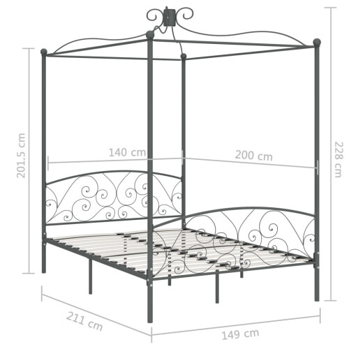 VidaXL vidaXL Himmelbett-Gestell Grau Metall 140 x 200 cm 2