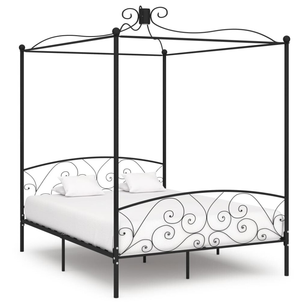 vidaXL Canopy Bed Frame Black Metal 160x200cm Bedroom Double Beds Furniture