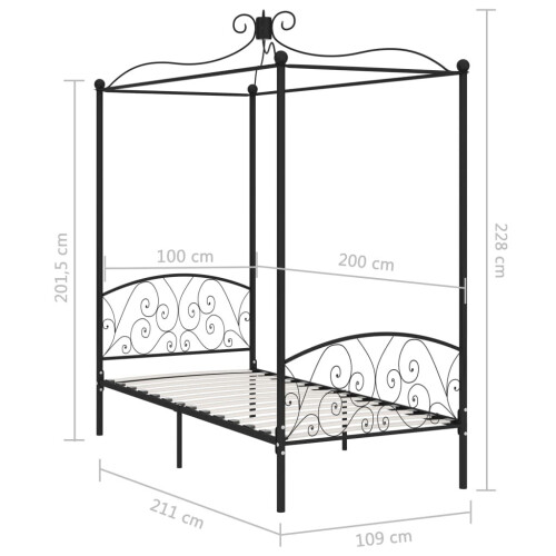 VidaXL vidaXL Himmelbett-Gestell Schwarz Metall 100 x 200 cm 2