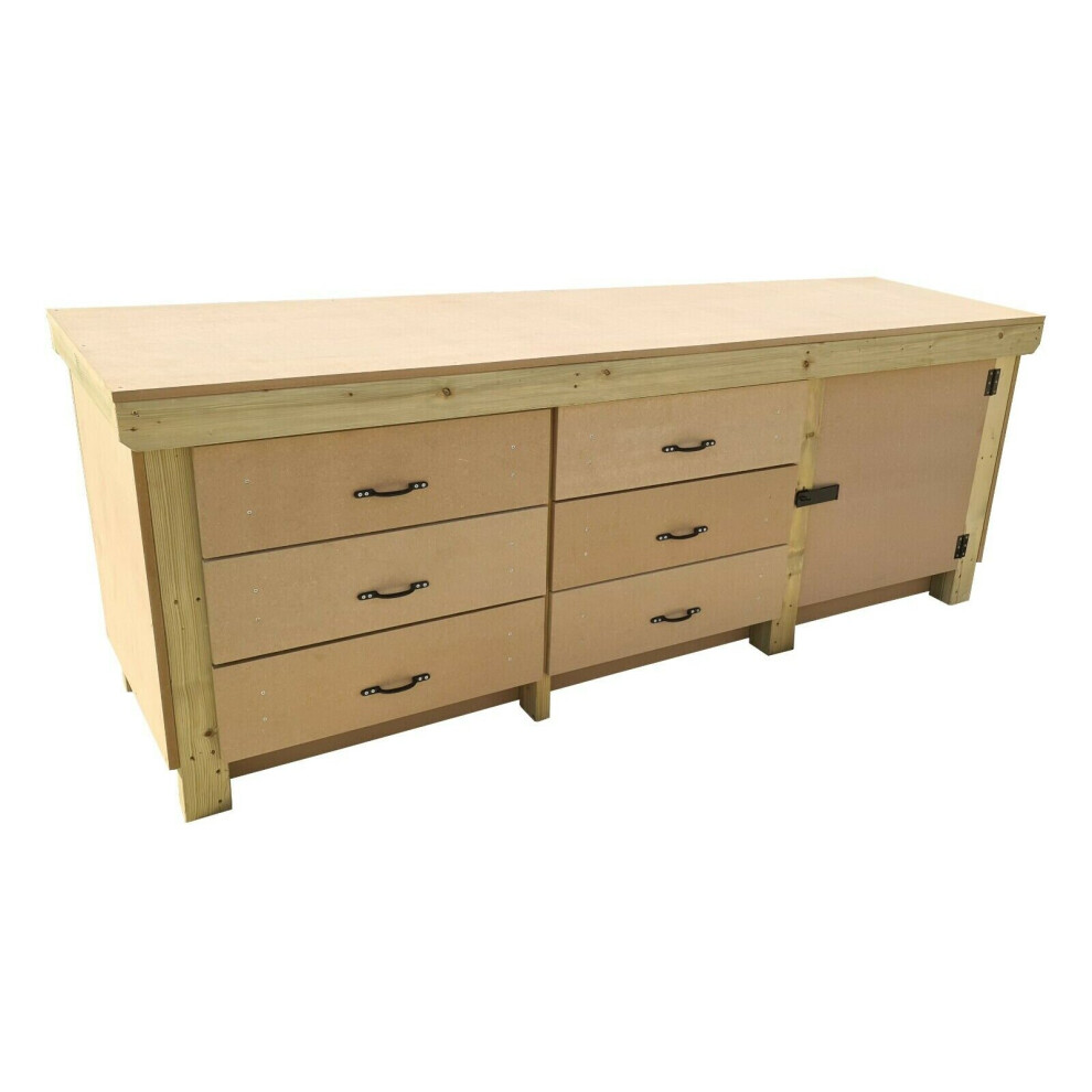 (7Ft, Without Back Panel) Wooden Mdf Tool Cabinet Workbench With Lockable Cupboard 7426998918760