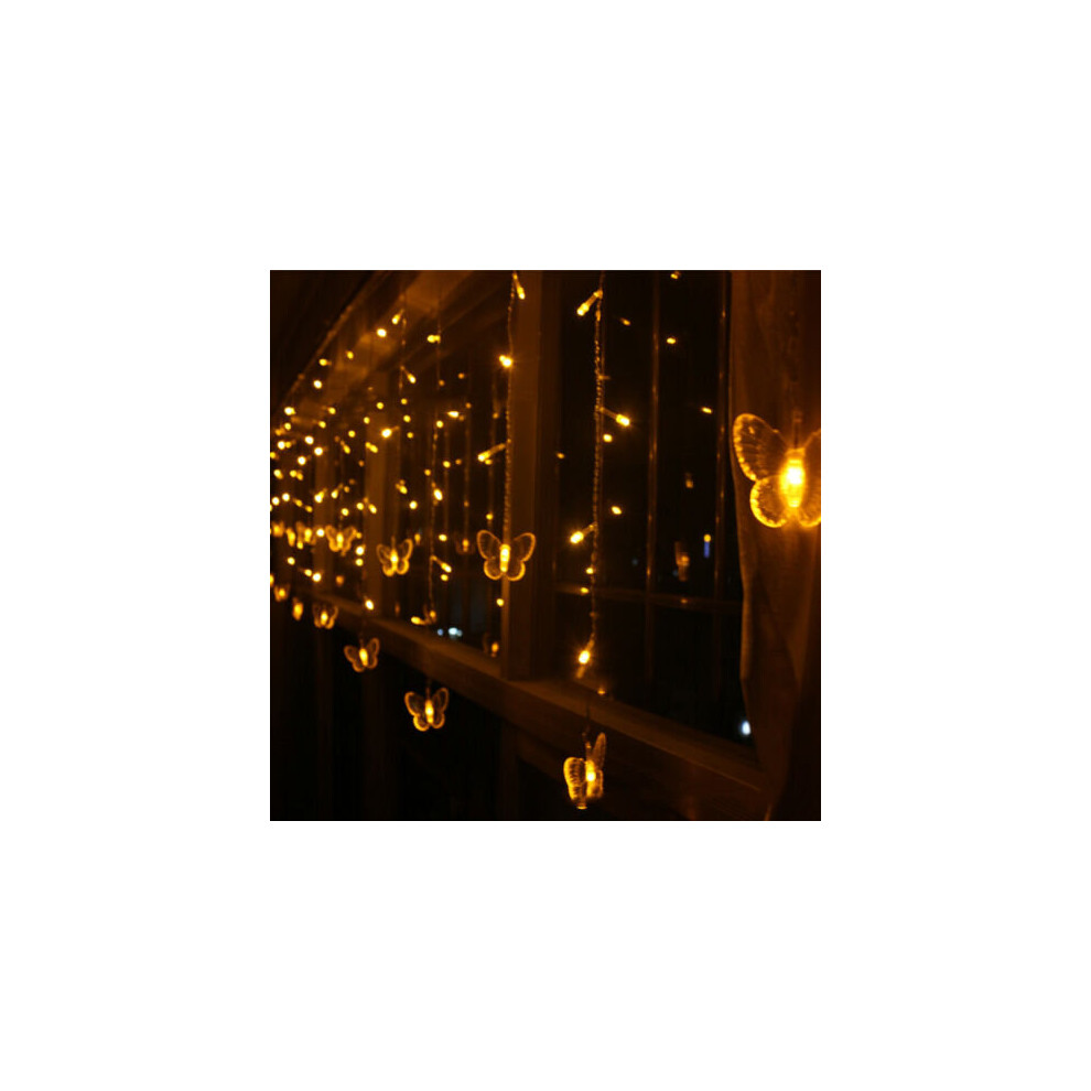 (Warm White 3.5M 96LED Butterfly) 3.5M 96 LED Window Curtain Light String Butterfly Fairy Lights Wedding Home Deco-image-OPC-P6BTYCW-NEW