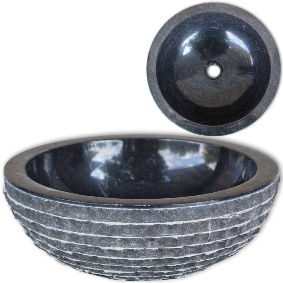 vidaXL Basin Marble 40cm Black Bathroom Washroom Sink Washing Bowl Furniture